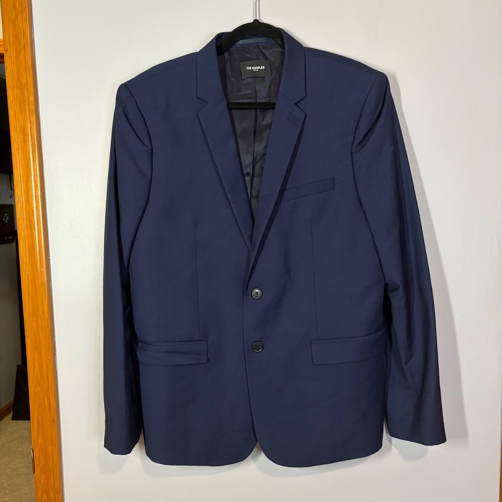 The Kooples Paris Soft Twill Relief Blazer Navy Blue Wool Two Button Mens